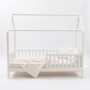  Montessori Çatılı Çocuk Yatağı 90 X 190 Ahşap Beyaz