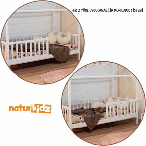  Montessori Çatılı Çekmeceli Çocuk Yatağı 90 X 190 Ahşap Beyaz