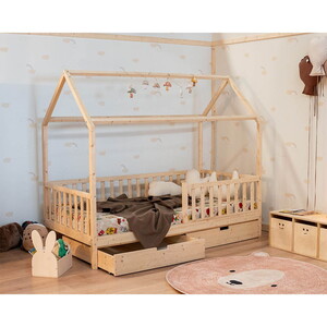 Montessorı  Çocuk Yatak Çekmeceli Ev  90 X 190 Çam Ağacı