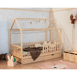  Montessorı  Çocuk Yatak Çekmeceli Ev  90 X 190 Çam Ağacı