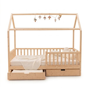  Montessori Çatılı Çekmeceli Çocuk Yatağı  90 X 190 Ahşap