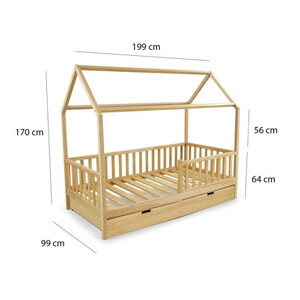  Montessori Çatılı Çekmeceli Çocuk Yatağı  90 X 190 Ahşap