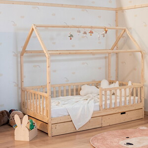 Montessori Çatılı Çekmeceli Çocuk Yatağı  90 X 190 Ahşap