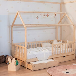  Montessori Çatılı Çekmeceli Çocuk Yatağı  90 X 190 Ahşap