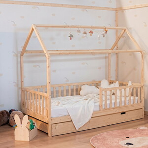 Montessori Çatılı Yavru Yataklı Çocuk Yatağı 90 X 190 Ahşap