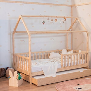  Montessori Çatılı Yavru Yataklı Çocuk Yatağı 90 X 190 Ahşap
