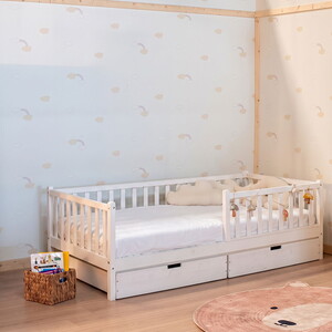 Montessori Çekmeceli Çocuk Yatağı 90 X 190 Ahşap Beyaz