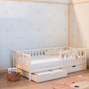  Montessori Çekmeceli Çocuk Yatağı 90 X 190 Ahşap Beyaz